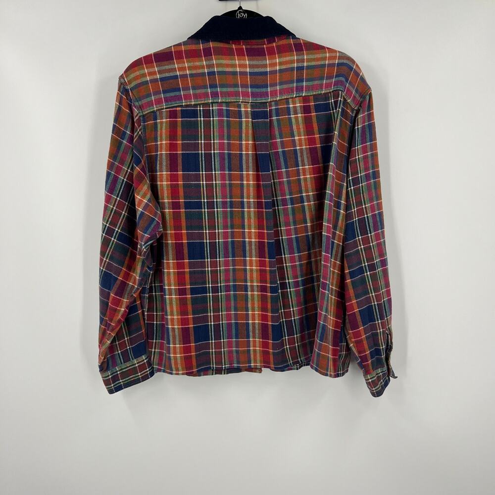 VTG Casey & Max Plaid Flannel Blouse Velvet Collar Embroidered Fall Womens Large - Picture 2 of 10